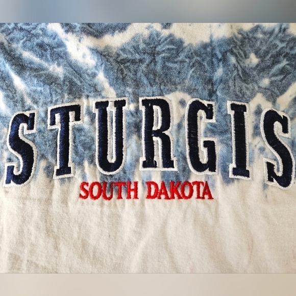 Vintage Embroidered Sturgis Rally Tee in Red, White, and Blue Tie Dye Size Small - Picture 4 of 8